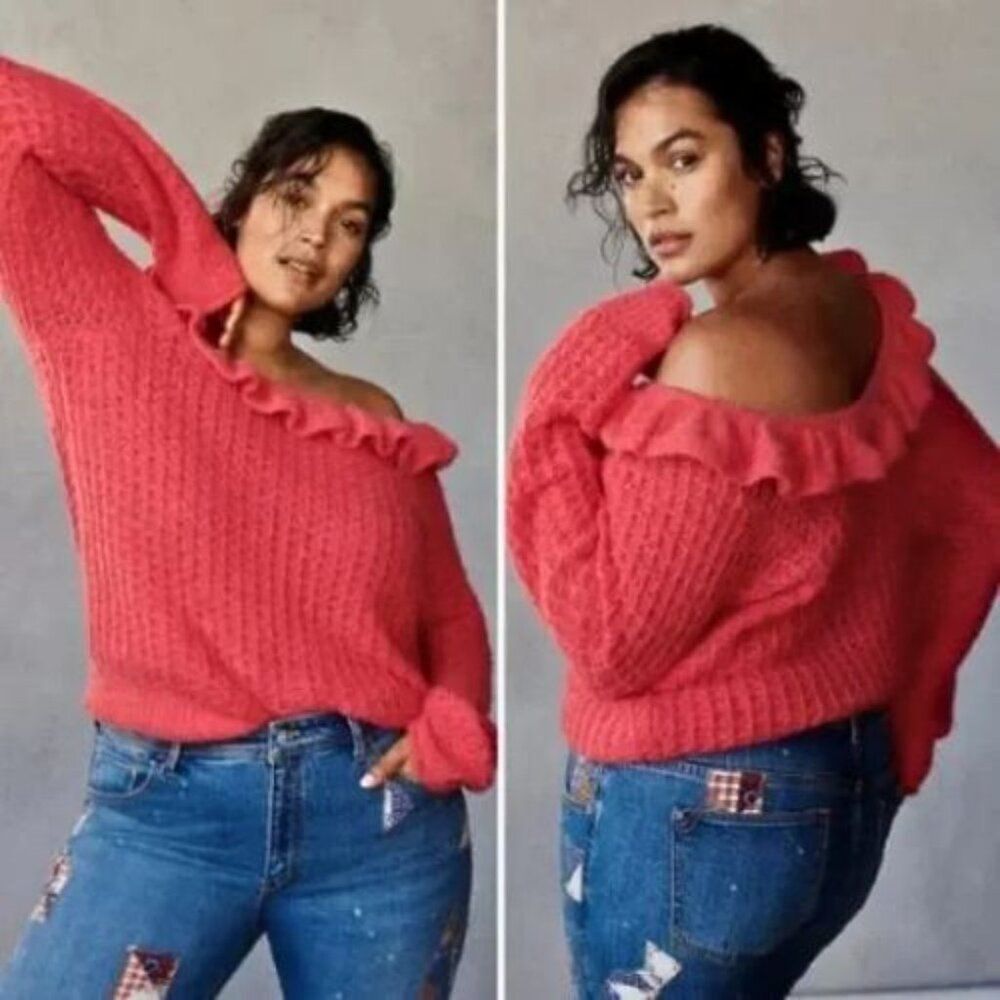 NWT Anthropologie Ruffled Boat Neck Sweater | 3X